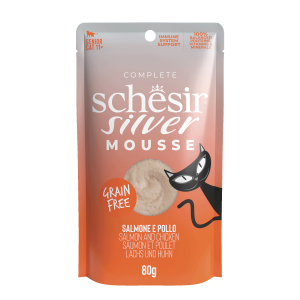 Schesir Silver kat senior pouch mousse zalm 80gr Schesir Silver kat senior pouch mousse zalm 80gr