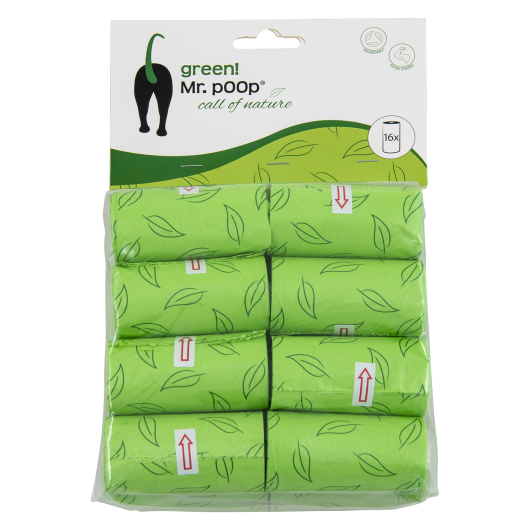 Mr.POOP GREEN! Navul. poepzakjes 16 Rolletjes-Groen motief Mr.POOP GREEN! Navul. poepzakjes 16 Rolletjes-Groen motief