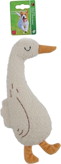 hond speelgoed gans teddystof+piep+ritsel wit 28cm hond speelgoed gans teddystof+piep+ritsel wit 28cm