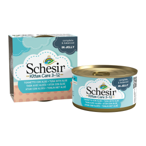 Schesir Kitten 3-12 tonijn aloe gelei 85gr Schesir Kitten 3-12 tonijn aloe gelei 85gr
