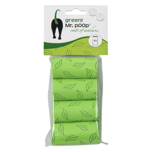Mr.POOP GREEN! Navul. poepzakjes 4 Rolletjes-Groen motief