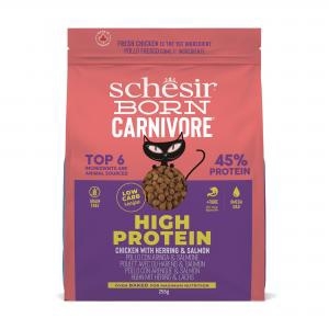 Schesir Born Carnivore kat dry kip&haring 255gr Schesir Born Carnivore kat dry kip&haring 255gr