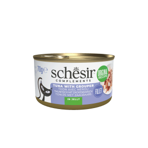 Schesir Complementary kat blik gelei tonijn&zeebaars 70gr Schesir Complementary kat blik gelei tonijn&zeebaars 70gr