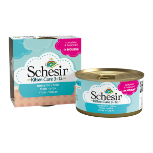 Schesir Kitten Care 3-12 blik mousse tonijn 85gr Schesir Kitten Care 3-12 blik mousse tonijn 85gr