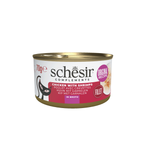 Schesir Complementary kat blik bouillon kip&garnalen 70gr Schesir Complementary kat blik bouillon kip&garnalen 70gr
