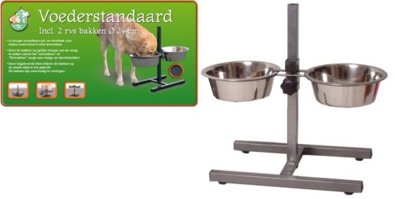 Voederstandaard met RVS bakken, 24 cm.