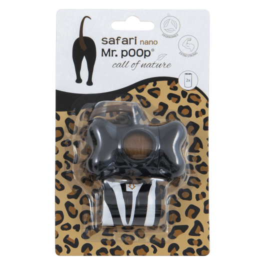 Mr.POOP SAFARI Nano Houder zwart+2 Rolletjes-Safari motief