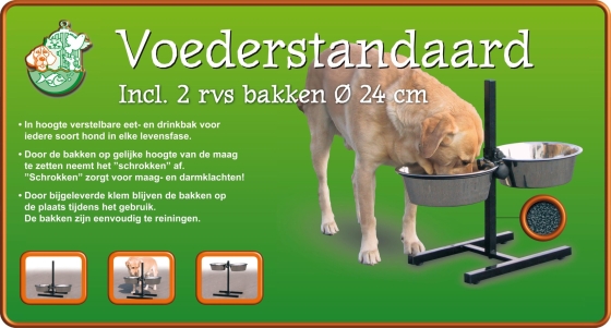 Voederstandaard met RVS bakken, 24 cm.